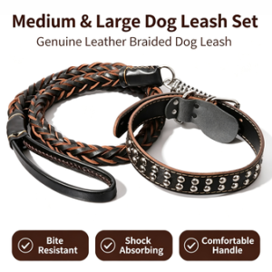 Anti Burst Pull Leather Dog Leash Kit