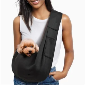 pet sling carrier for small dogs with a wide padded shoulder strap