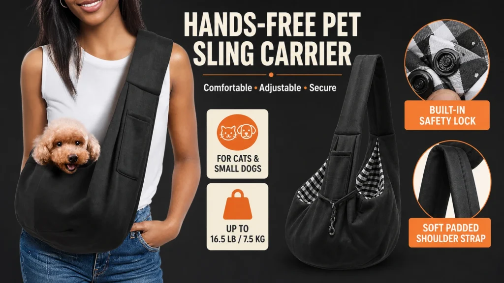 pet sling carrier guide showing a comfortable crossbody fit for a small dog
