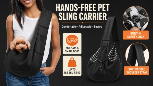 pet sling carrier guide showing a comfortable crossbody fit for a small dog
