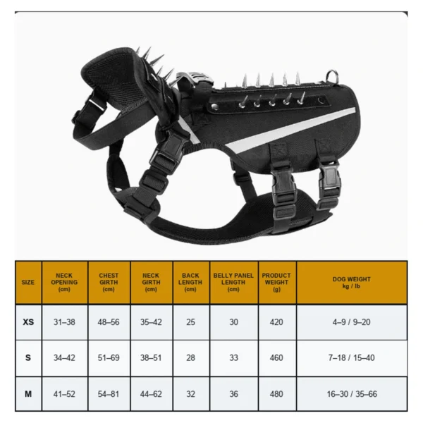 anzelae-spiked-dog-harness-size-chart